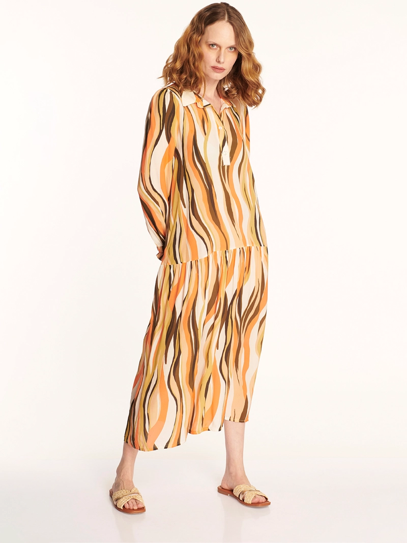 VESTIDO CAMISERO LARGO ESTAMPADO ONDAS SALMON LINEATRE - 4