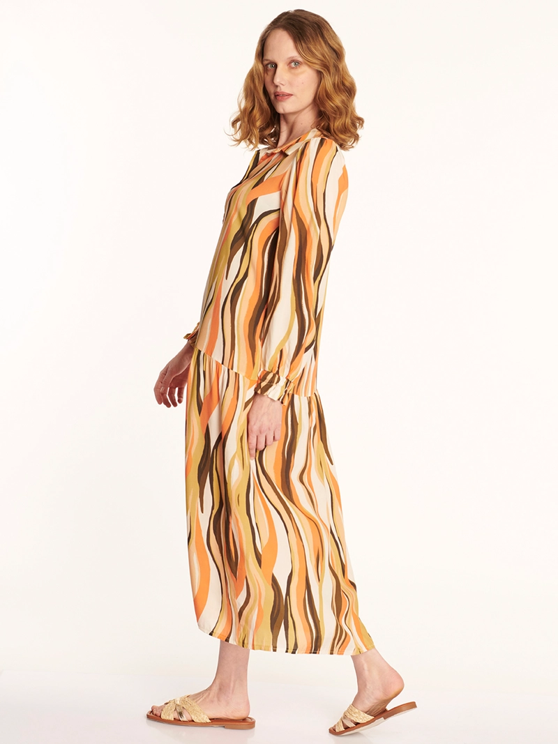 VESTIDO CAMISERO LARGO ESTAMPADO ONDAS SALMON LINEATRE - 5