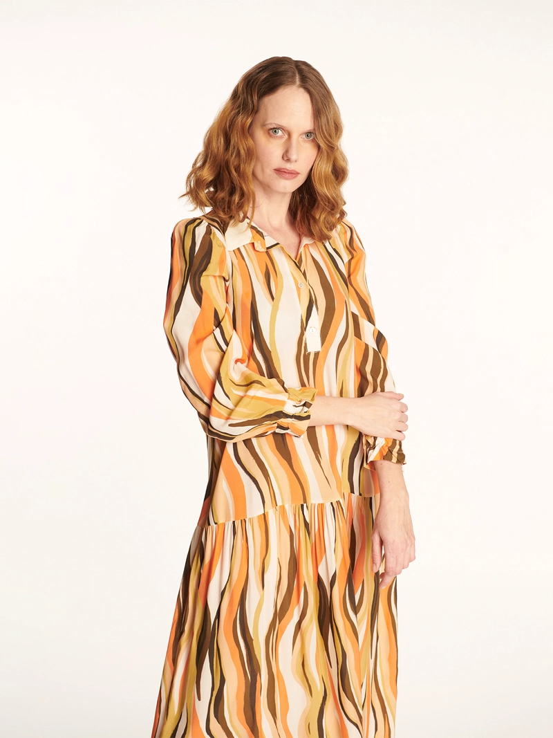 VESTIDO CAMISERO LARGO ESTAMPADO ONDAS SALMON LINEATRE - 6