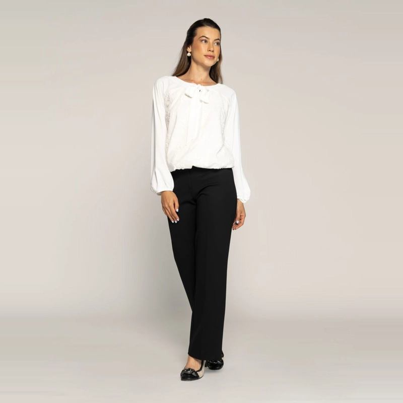 BLUSA MARGARITA CRUDO FLUIDA CUELLO REDONDO MANGA LARGA LUDOVICA - 1