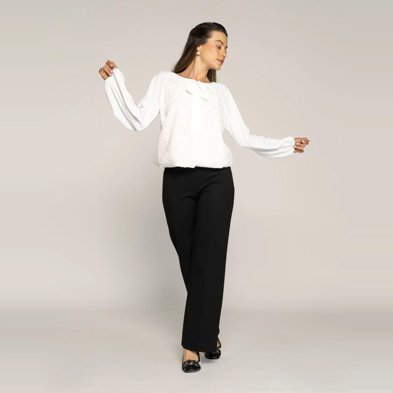 BLUSA MARGARITA CRUDO FLUIDA CUELLO REDONDO MANGA LARGA LUDOVICA - 3