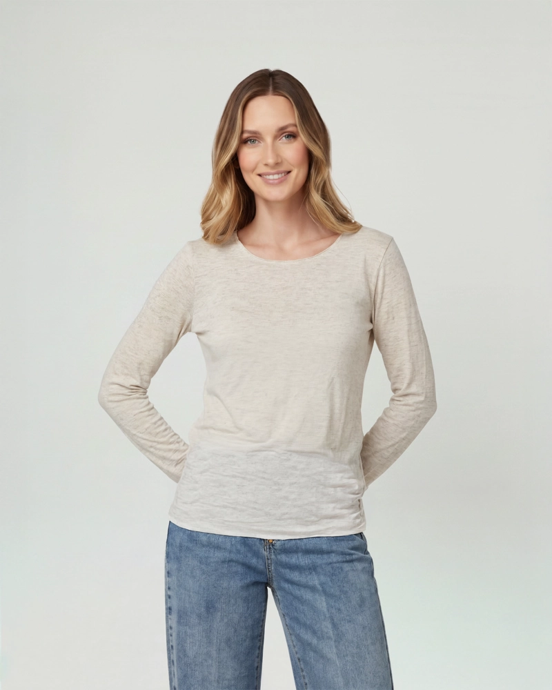 POLERA MUJER ELISA SLIM FIT CUELLO REDONDO MANGA AJUSTADA BLANCO LINEATRE - 1