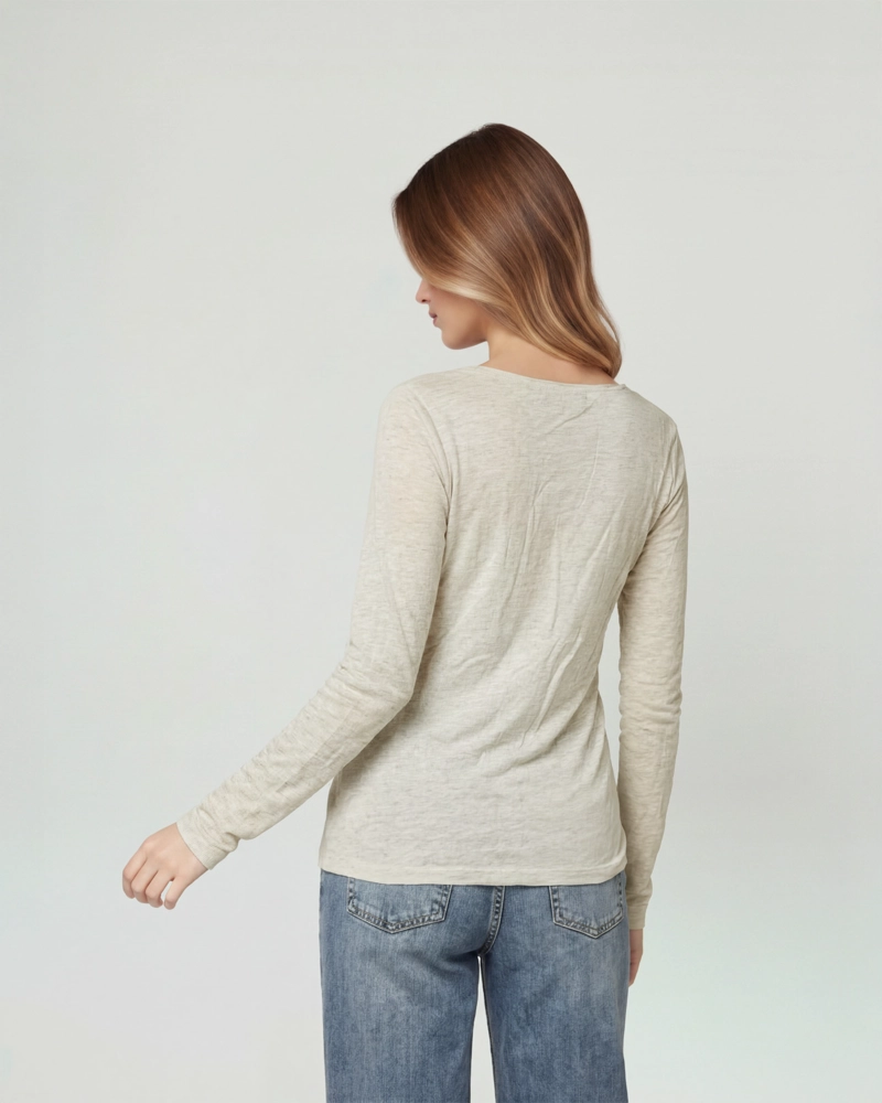 POLERA MUJER ELISA SLIM FIT CUELLO REDONDO MANGA AJUSTADA BLANCO LINEATRE - 2