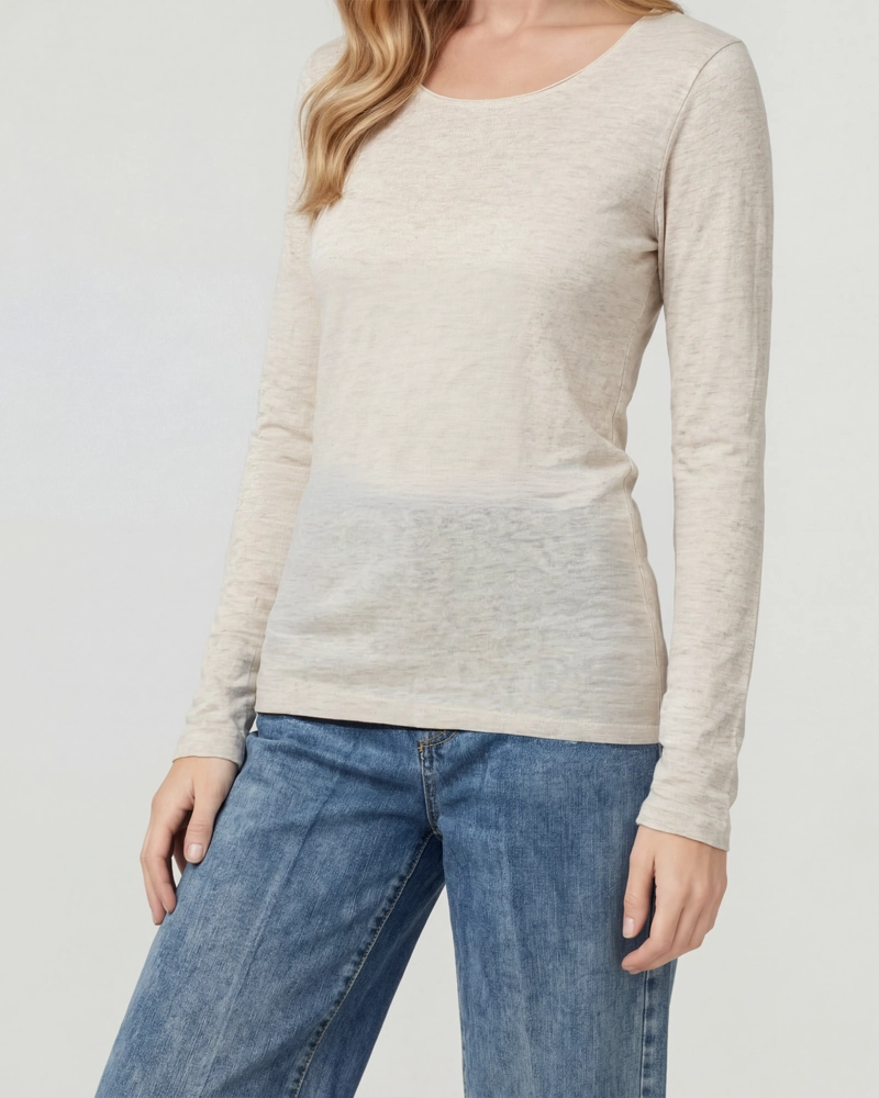 POLERA MUJER ELISA SLIM FIT CUELLO REDONDO MANGA AJUSTADA BLANCO LINEATRE - 3