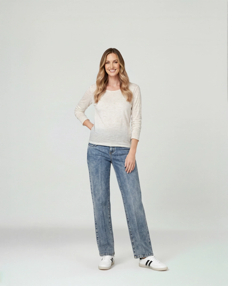 POLERA MUJER ELISA SLIM FIT CUELLO REDONDO MANGA AJUSTADA BLANCO LINEATRE - 4
