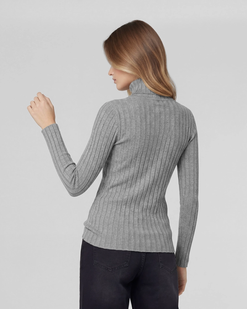 SWEATER MUJER JOSEFA SLIM FIT CUELLO ALTO REDONDO MANGA AJUSTADA GRIS LINEATRE - 3