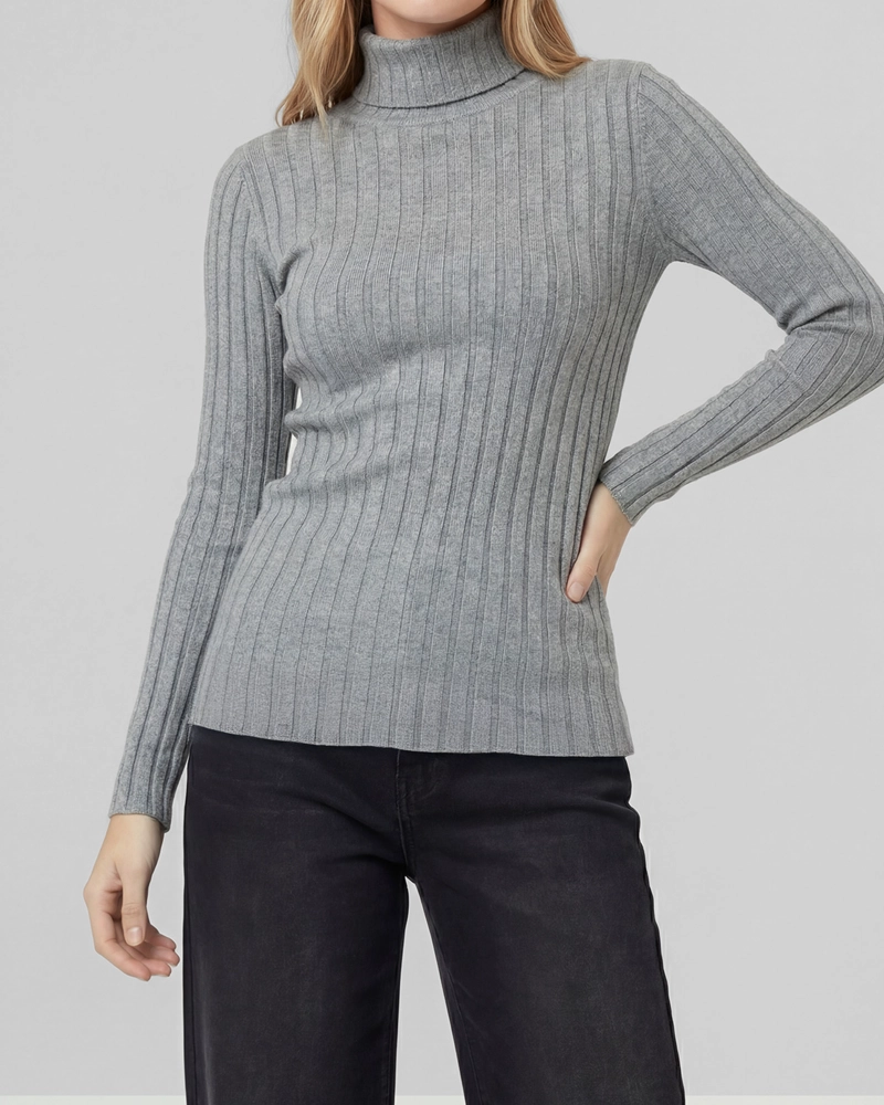 SWEATER MUJER JOSEFA SLIM FIT CUELLO ALTO REDONDO MANGA AJUSTADA GRIS LINEATRE - 4
