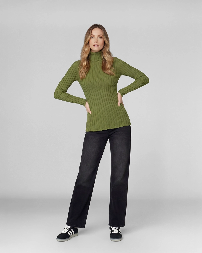 SWEATER MUJER JOSEFA SLIM FIT CUELLO ALTO REDONDO MANGA AJUSTADA MILITAR LINEATRE - 2