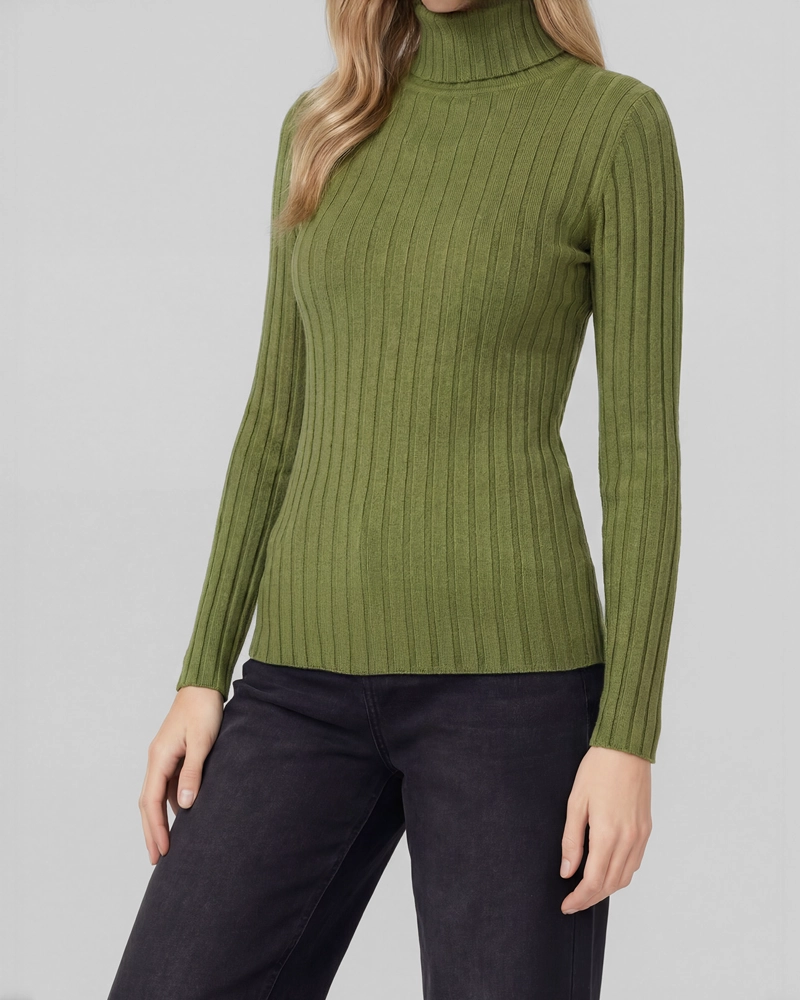 SWEATER MUJER JOSEFA SLIM FIT CUELLO ALTO REDONDO MANGA AJUSTADA MILITAR LINEATRE - 4