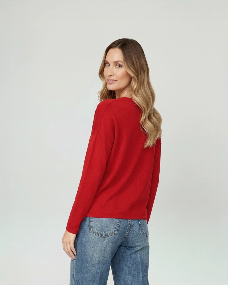 SWEATER MUJER OLIVIA RELAXED CUELLO EN V MANGA CAIDA ROJO LINEATRE - 2