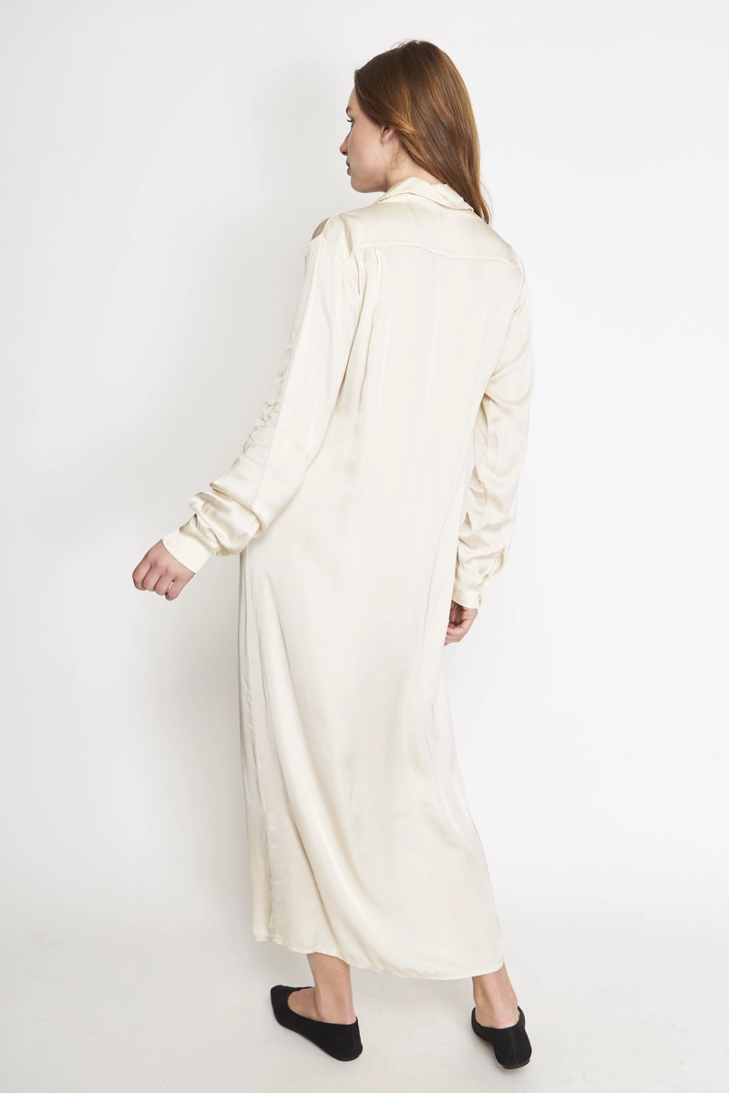 VESTIDO CAMISERO LARGO TANA SATINADO BEIGE LINEATRE - 3