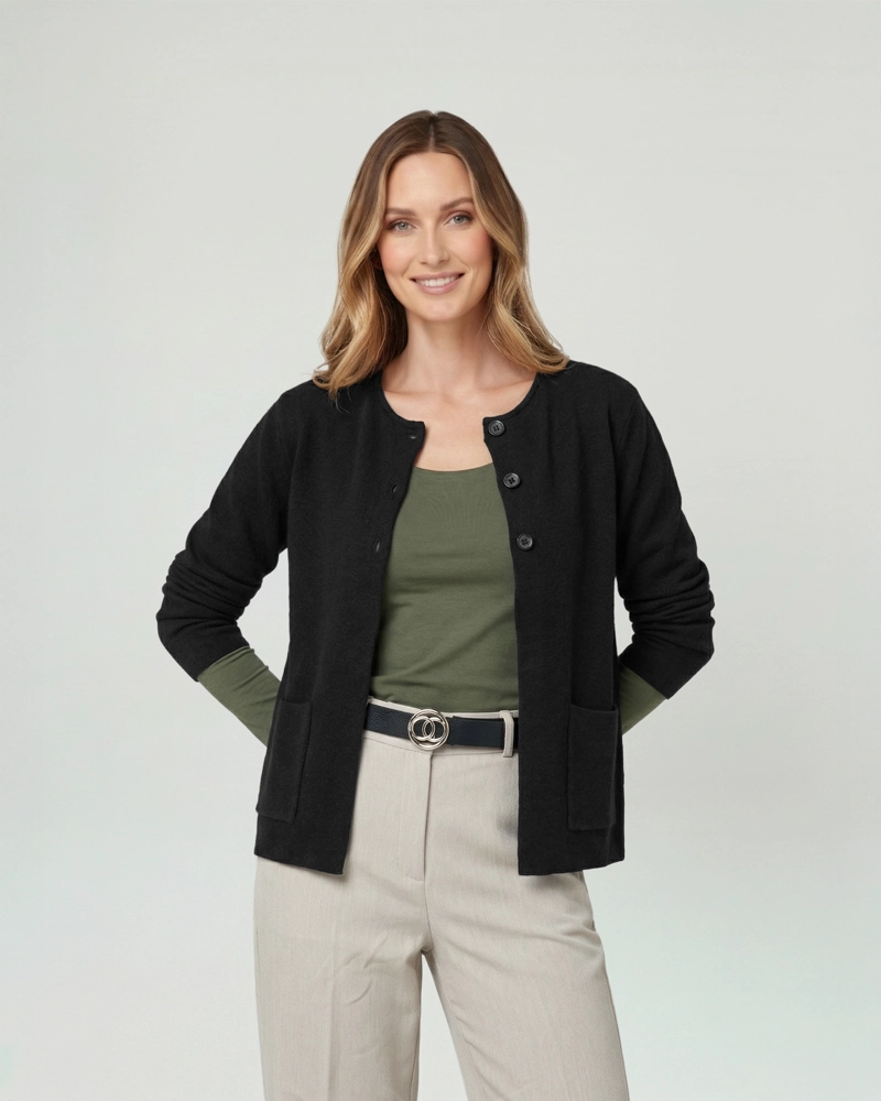 CARDIGAN MUJER FIORELLA RELAXED CUELLO CON SOLAPA MANGA SUELTA NEGRO LINEATRE - 1
