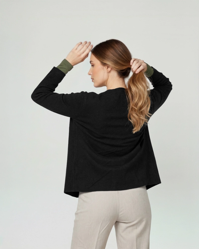 CARDIGAN MUJER FIORELLA RELAXED CUELLO CON SOLAPA MANGA SUELTA NEGRO LINEATRE - 2