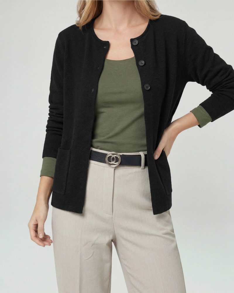 CARDIGAN MUJER FIORELLA RELAXED CUELLO CON SOLAPA MANGA SUELTA NEGRO LINEATRE - 3