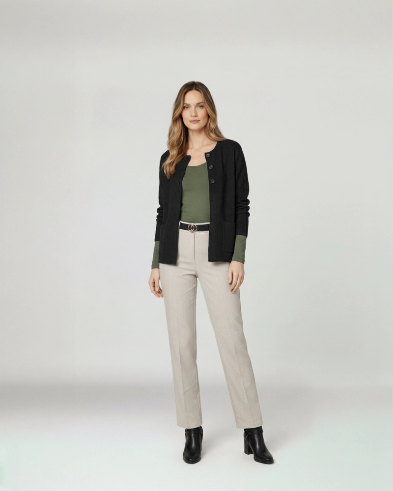 CARDIGAN MUJER FIORELLA RELAXED CUELLO CON SOLAPA MANGA SUELTA NEGRO LINEATRE - 4