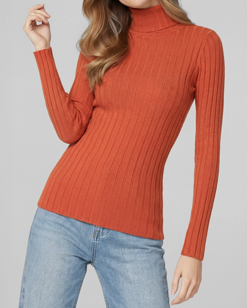 SWEATER MUJER JOSEFA SLIM FIT CUELLO ALTO REDONDO MANGA AJUSTADA NARANJO LINEATRE - 4