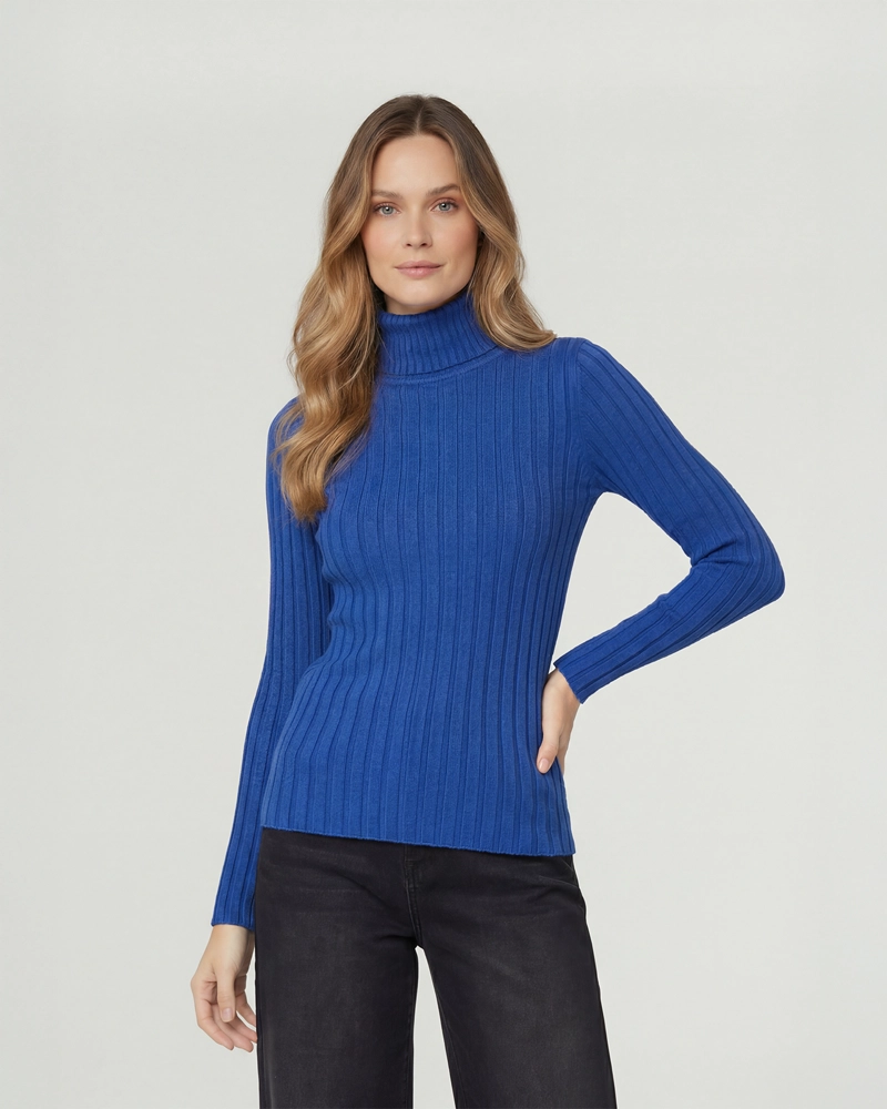SWEATER MUJER JOSEFA SLIM FIT CUELLO ALTO REDONDO MANGA AJUSTADA ROYAL LINEATRE - 1