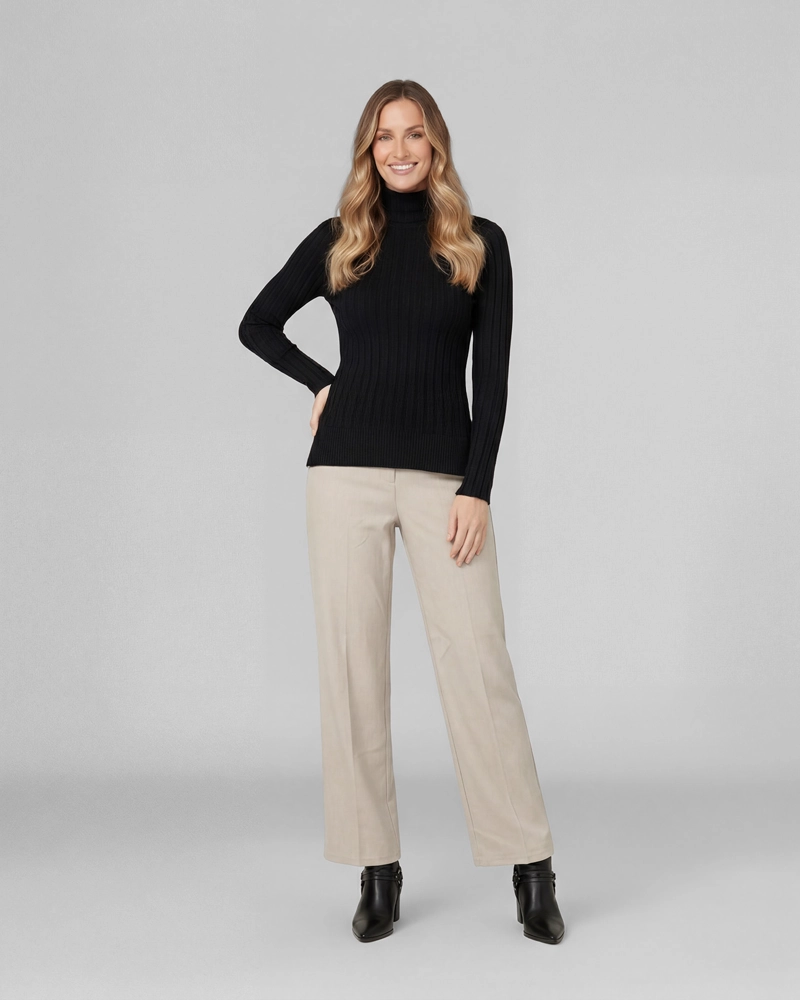 SWEATER MUJER JOSEFA SLIM FIT CUELLO ALTO REDONDO MANGA AJUSTADA NEGRO LINEATRE - 2