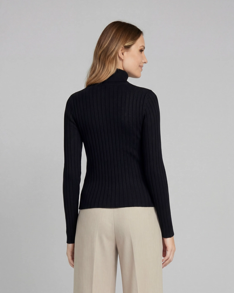 SWEATER MUJER JOSEFA SLIM FIT CUELLO ALTO REDONDO MANGA AJUSTADA NEGRO LINEATRE - 3