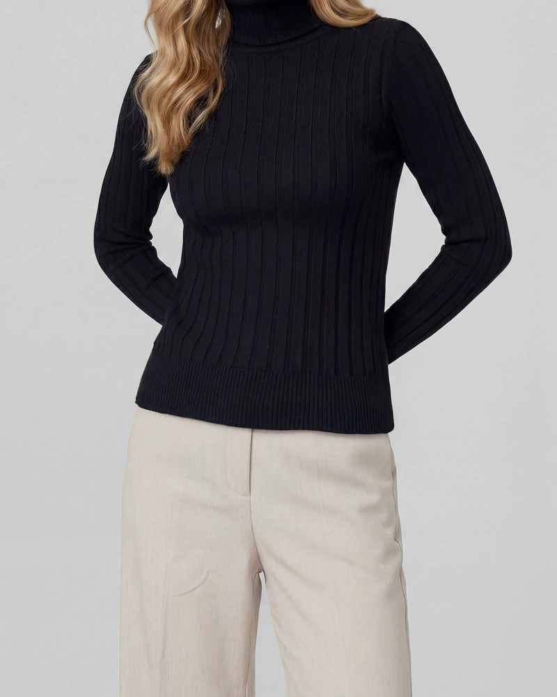 SWEATER MUJER JOSEFA SLIM FIT CUELLO ALTO REDONDO MANGA AJUSTADA NEGRO LINEATRE - 4