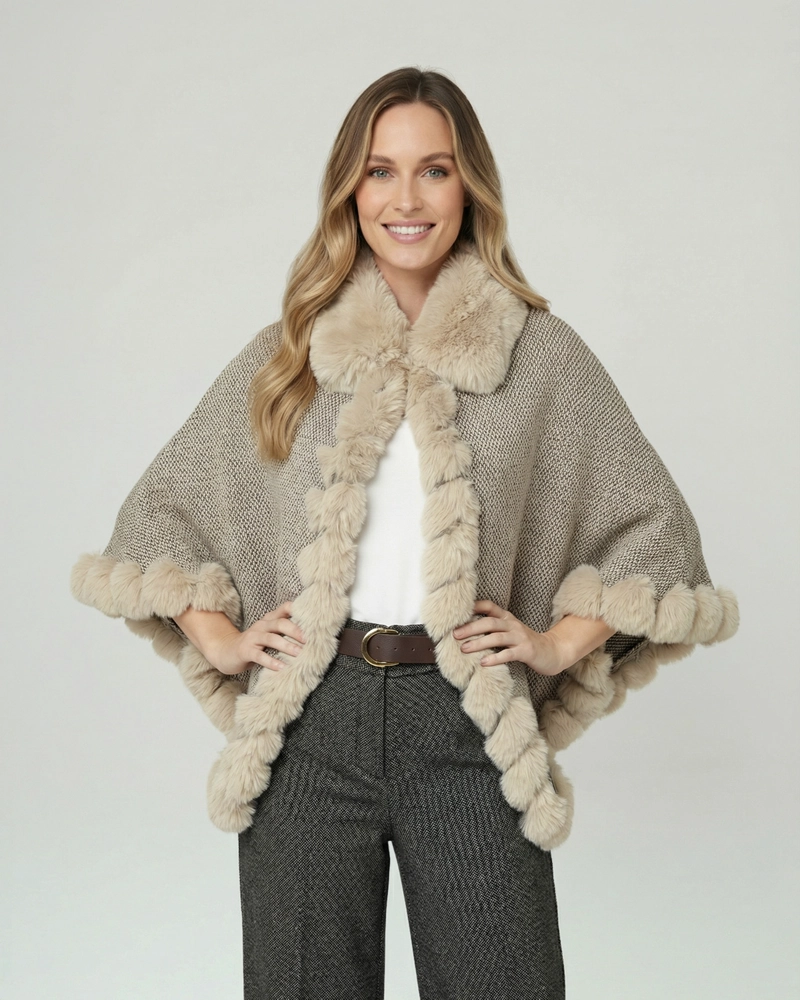 PONCHO MUJER LIDIA OVERSIDE CUELLO TIPO KIMONO  MANGA TIPO PONCHO BEIGE LINEATRE - 1