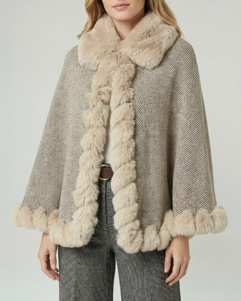 PONCHO MUJER LIDIA OVERSIDE CUELLO TIPO KIMONO  MANGA TIPO PONCHO BEIGE LINEATRE - 2