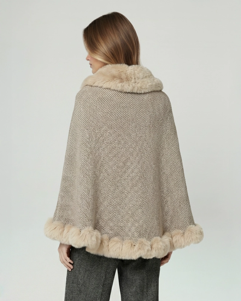 PONCHO MUJER LIDIA OVERSIDE CUELLO TIPO KIMONO  MANGA TIPO PONCHO BEIGE LINEATRE - 4