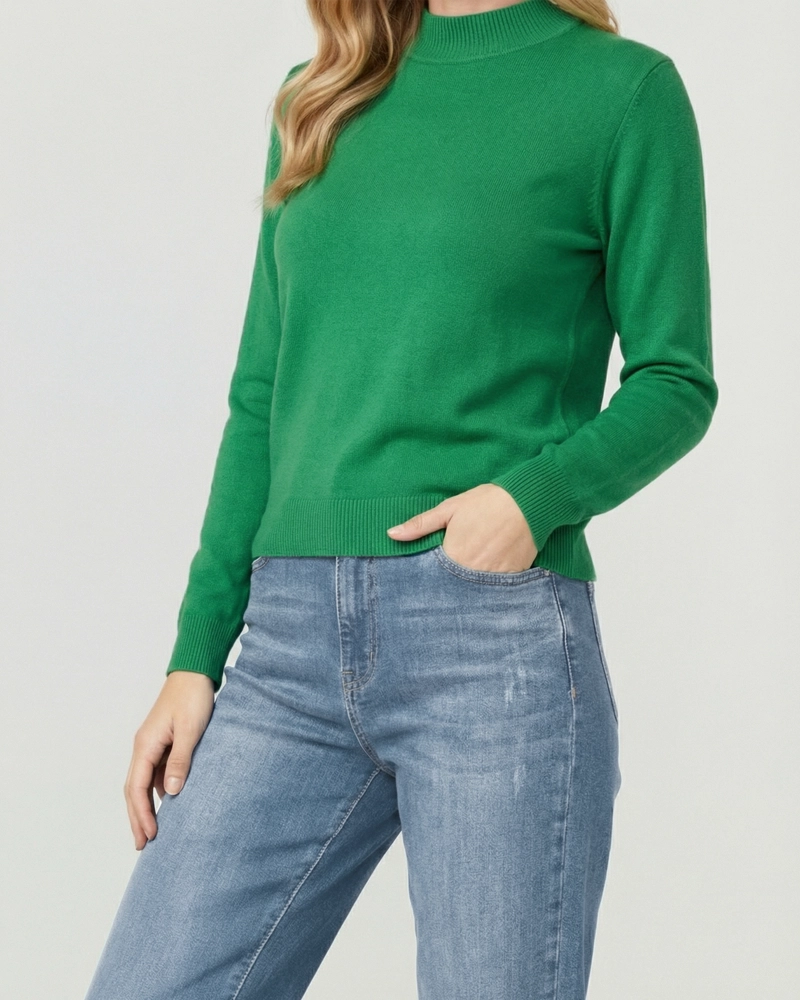 SWEATER MUJER MAGDALENA RELAXED FIT CUELLO MEDIO ALTO REDONDO MANGA CAIDA VERDE LINEATRE - 1