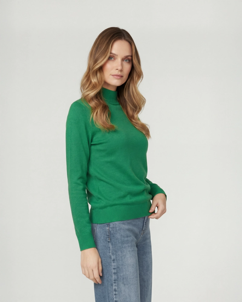 SWEATER MUJER MAGDALENA RELAXED FIT CUELLO MEDIO ALTO REDONDO MANGA CAIDA VERDE LINEATRE - 4