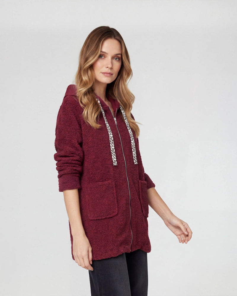 ABRIGO MUJER CAMILA RELAXED FIT CUELLO EN V MANGA CAIDA VINO LINEATRE - 2