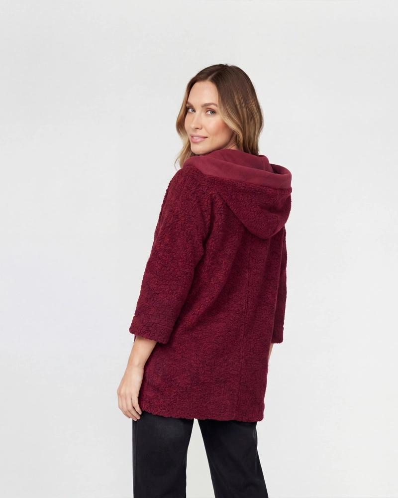 ABRIGO MUJER CAMILA RELAXED FIT CUELLO EN V MANGA CAIDA VINO LINEATRE - 3