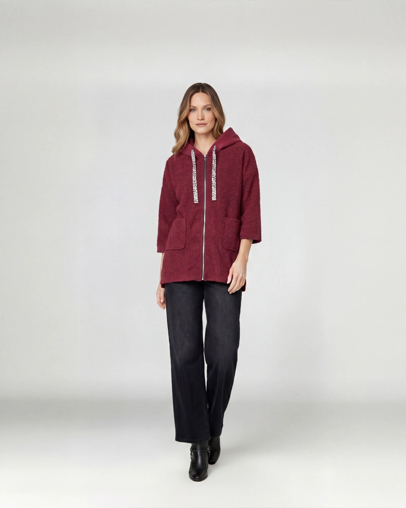 ABRIGO MUJER CAMILA RELAXED FIT CUELLO EN V MANGA CAIDA VINO LINEATRE - 4