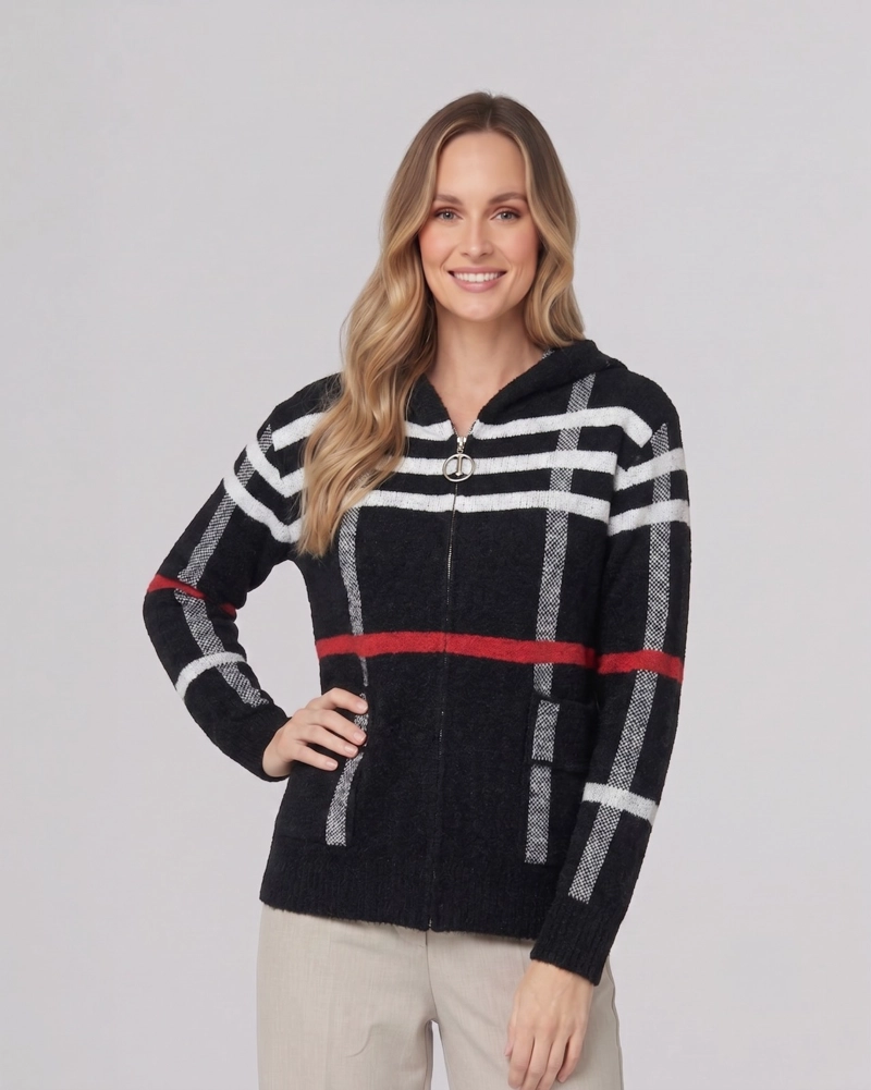 CARDIGAN MUJER CHIARA RELAXED CUELLO EN V MANGA SUELTA NEGRO LINEATRE - 1