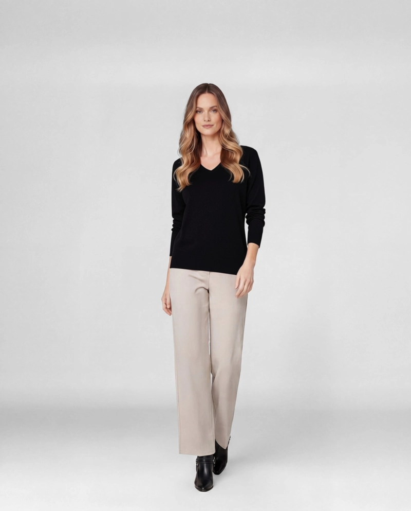 SWEATER MUJER IGNACIA REGULAR FIT CUELLO EN V MANGA CAIDA NEGRO LINEATRE - 1