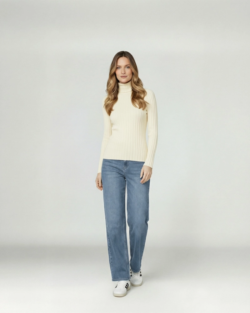 SWEATER MUJER JOSEFA SLIM FIT CUELLO ALTO REDONDO MANGA AJUSTADA CRUDO LINEATRE - 1