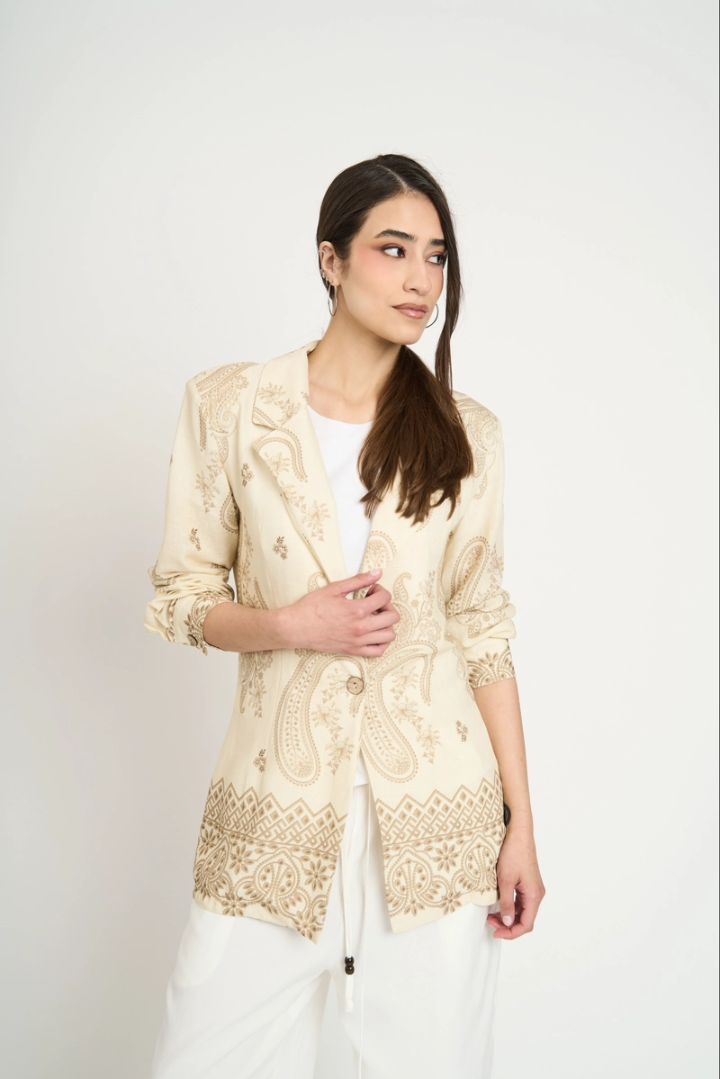CHAQUETA CON ESTAMPADO PAISLEY BEIGE LINEATRE - 1