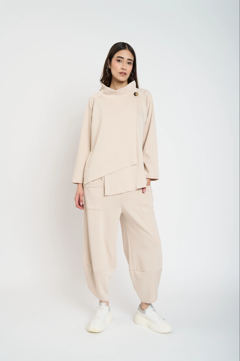 CHAQUETA MUJER TERESA CUELLO CON SOLAPA ALTA BEIGE LINEATRE - 1