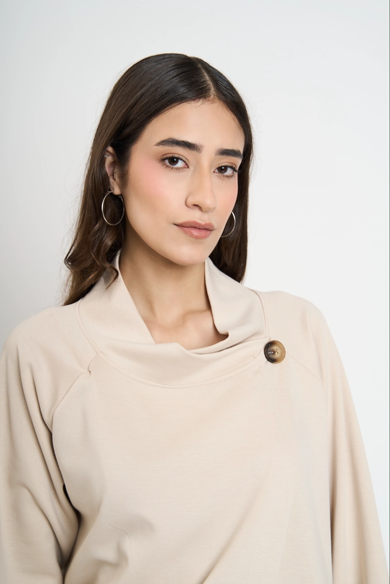 CHAQUETA MUJER TERESA CUELLO CON SOLAPA ALTA BEIGE LINEATRE - 3