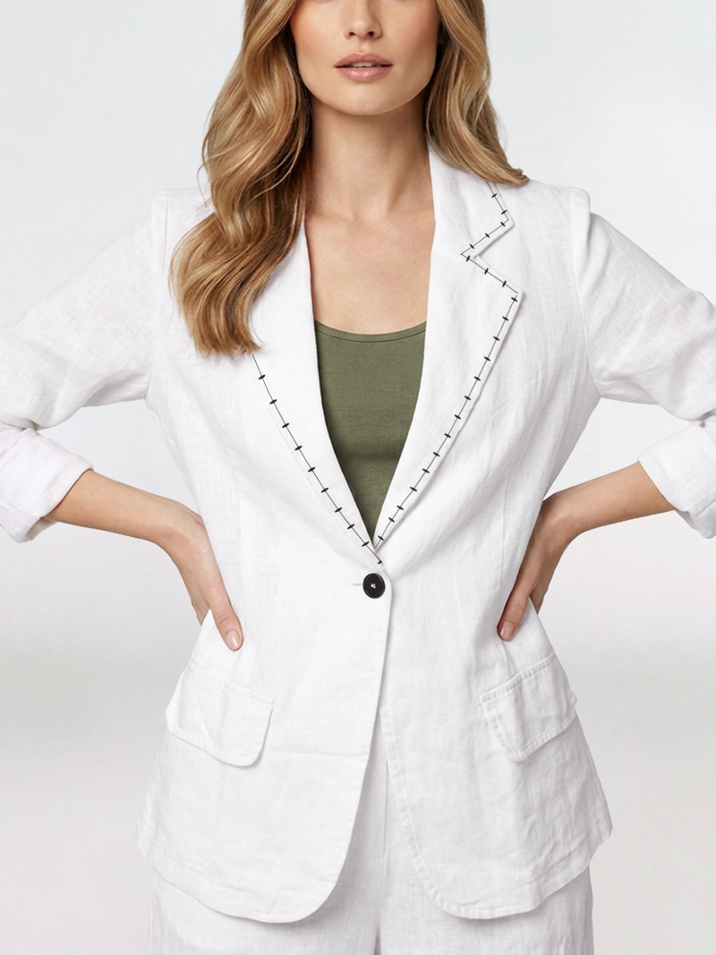 CHAQUETA MUJER GIULIANA CUELLO CON SOLAPA BLANCO LINEATRE - 3