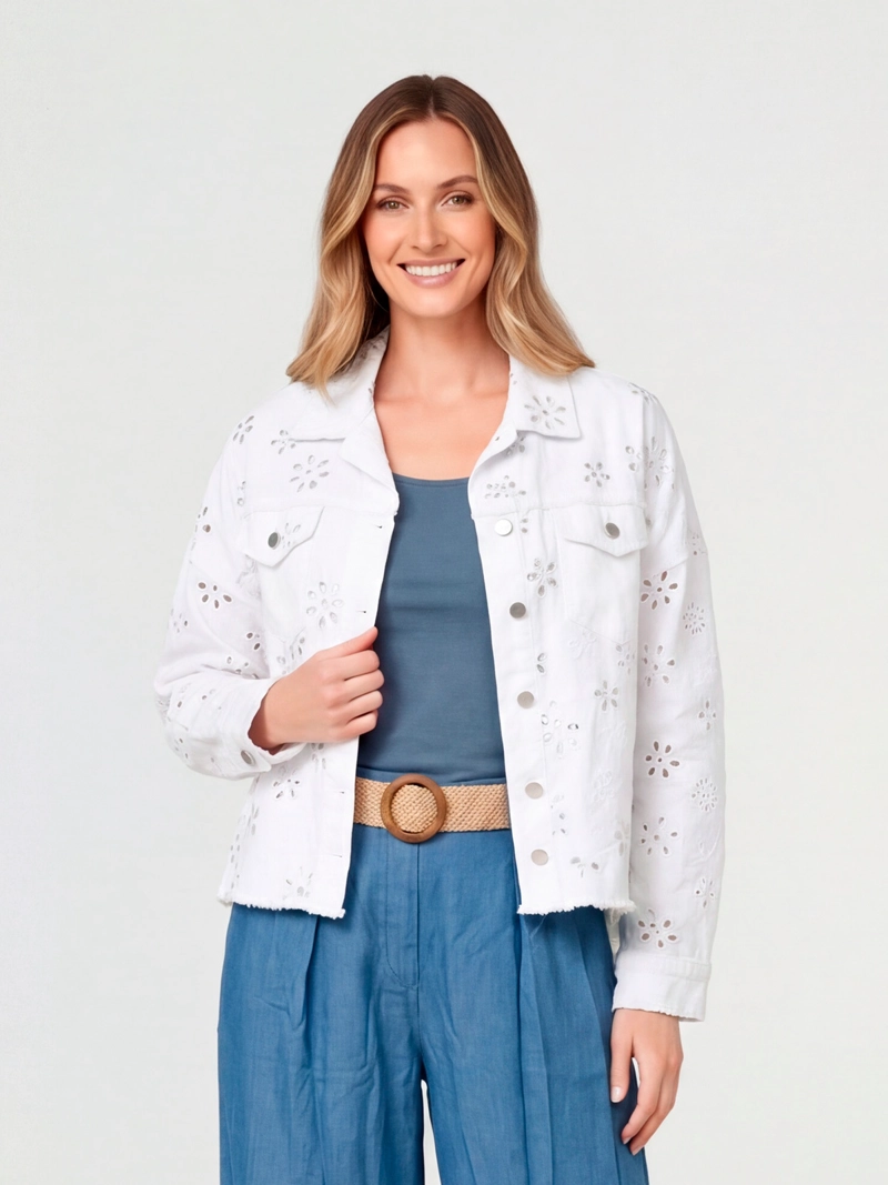 CHAQUETA MUJER FABIANA CUELLO CON SOLAPA BLANCO LINEATRE - 2