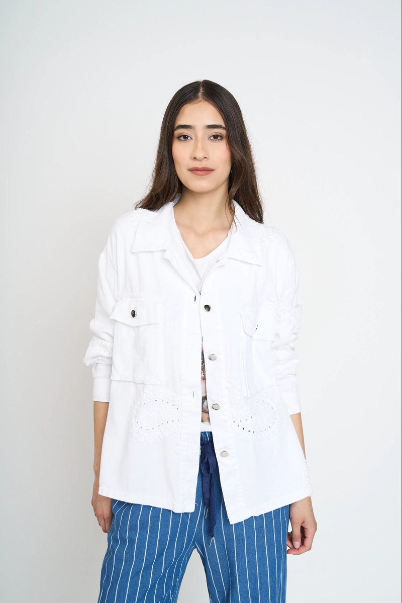CHAQUETA MUJER SIMONA CUELLO CON SOLAPA BLANCO LINEATRE - 1