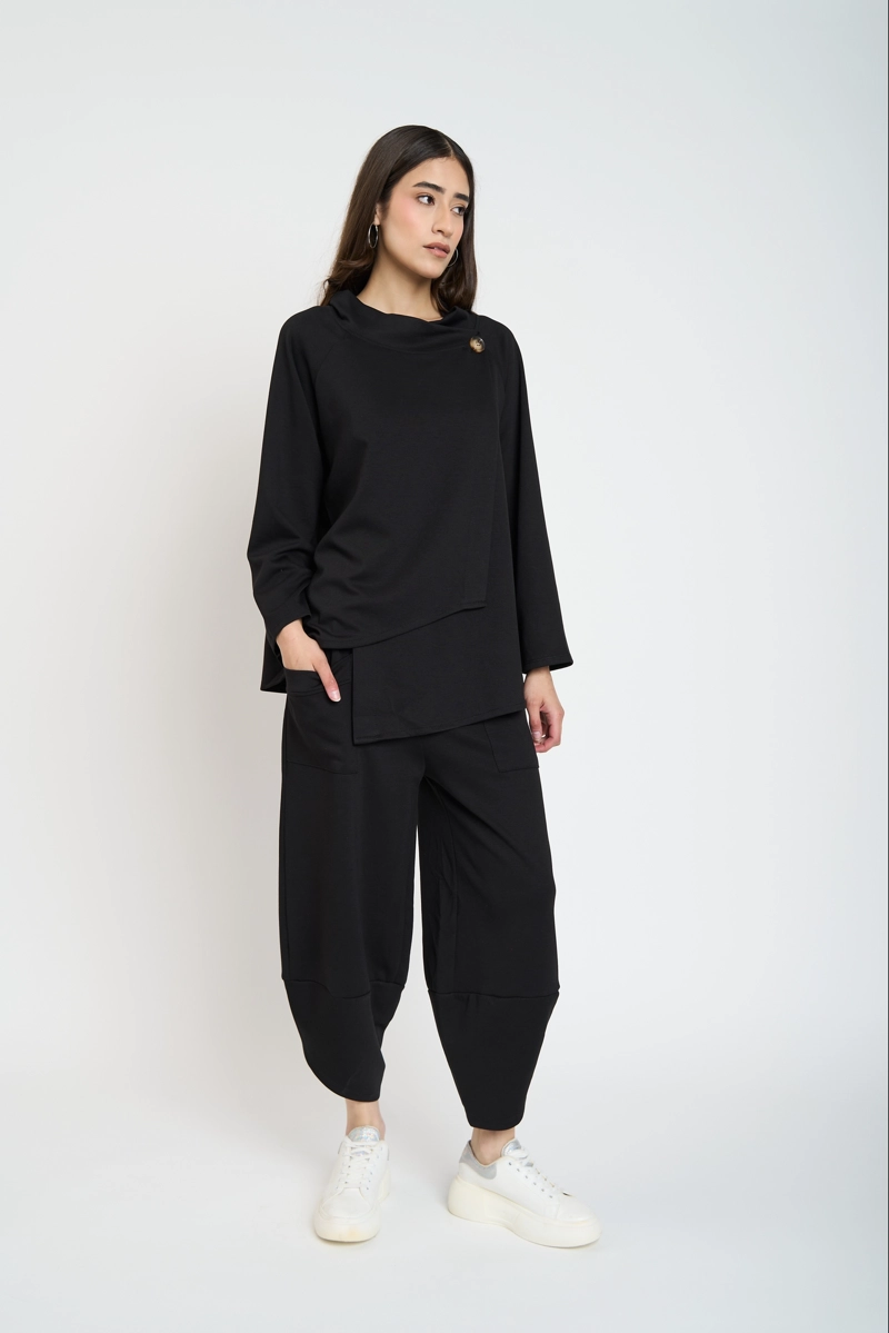 CHAQUETA MUJER TERESA CUELLO CON SOLAPA ALTA NEGRO LINEATRE - 1