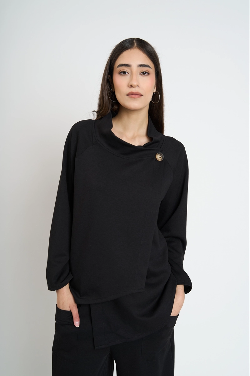 CHAQUETA MUJER TERESA CUELLO CON SOLAPA ALTA NEGRO LINEATRE - 3