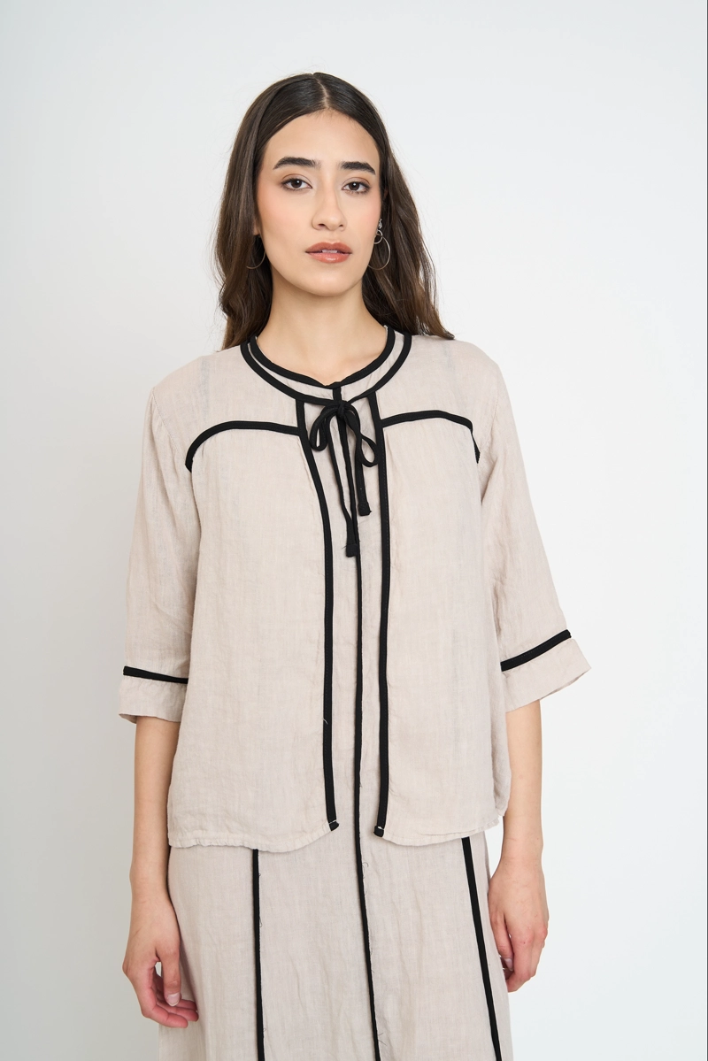 CHAQUETA MUJER CLARA LINO SABBIA LINEATRE - 1