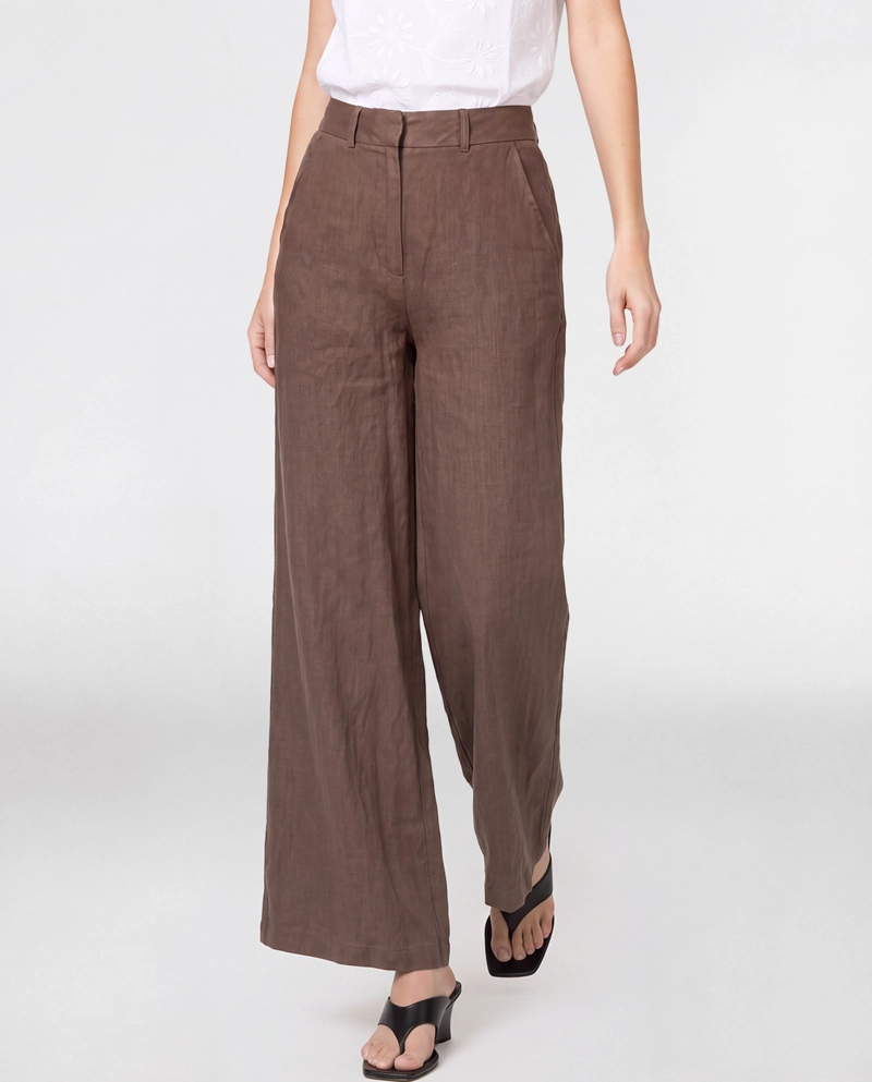 PANTALON MUJER LETICIA LARGO TIRO ALTO CHOCOLATE LINEATRE - 1
