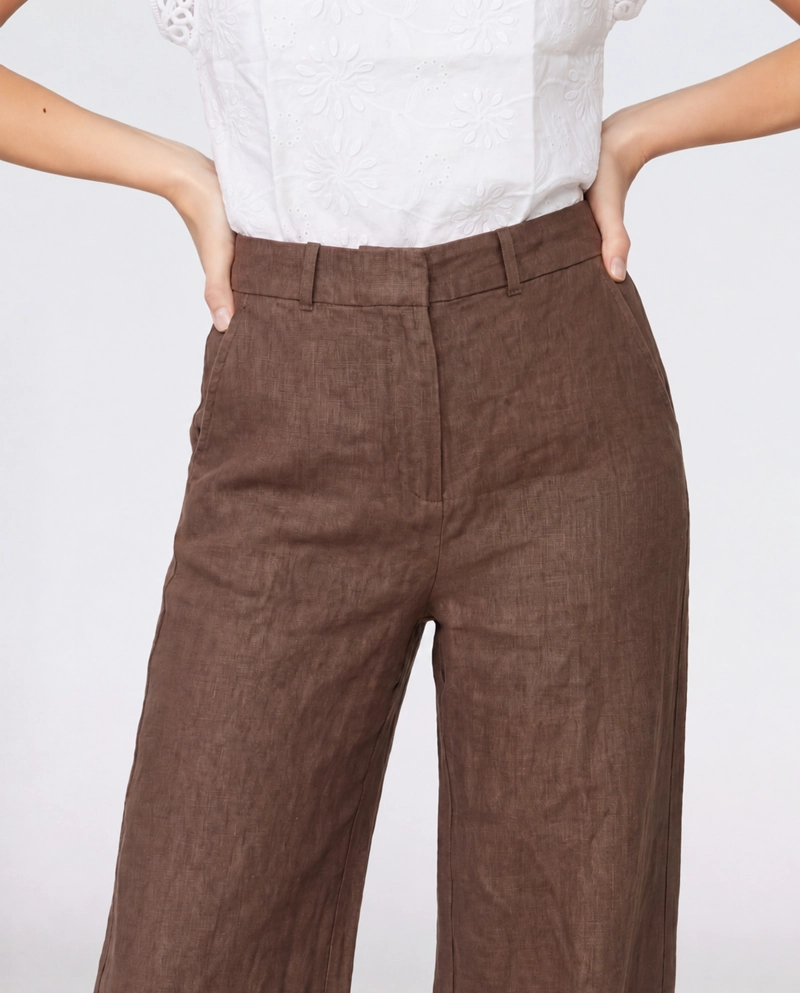 PANTALON MUJER LETICIA LARGO TIRO ALTO CHOCOLATE LINEATRE - 3