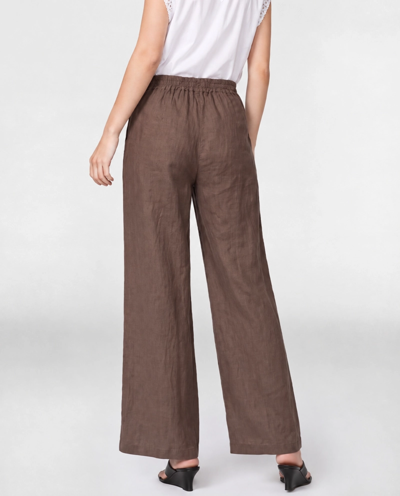 PANTALON MUJER LETICIA LARGO TIRO ALTO CHOCOLATE LINEATRE - 4