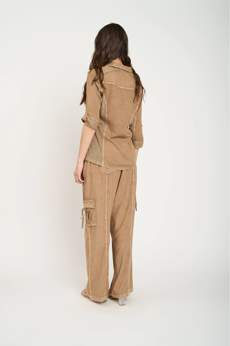 PANTALON MUJER MAGDALENA LARGO TIRO ALTO TABACO LINEATRE - 3