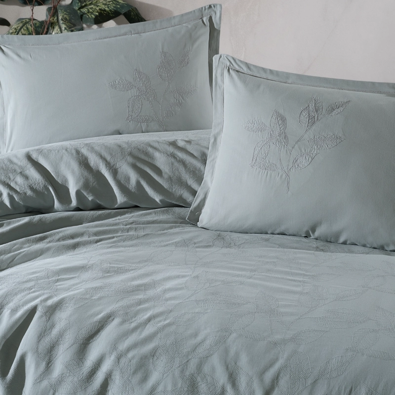 SET CUBREPLUMON + SABANA BAJERA + 4 FUNDAS ALMOHADA MARLET MENTA 2 PLAZAS - 8