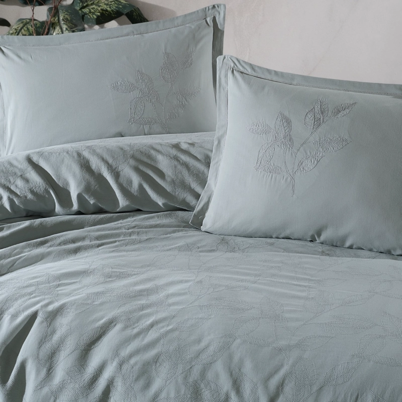 SET CUBREPLUMON + SABANA BAJERA + 4 FUNDAS ALMOHADA MARLET MENTA SUPER KING - 8